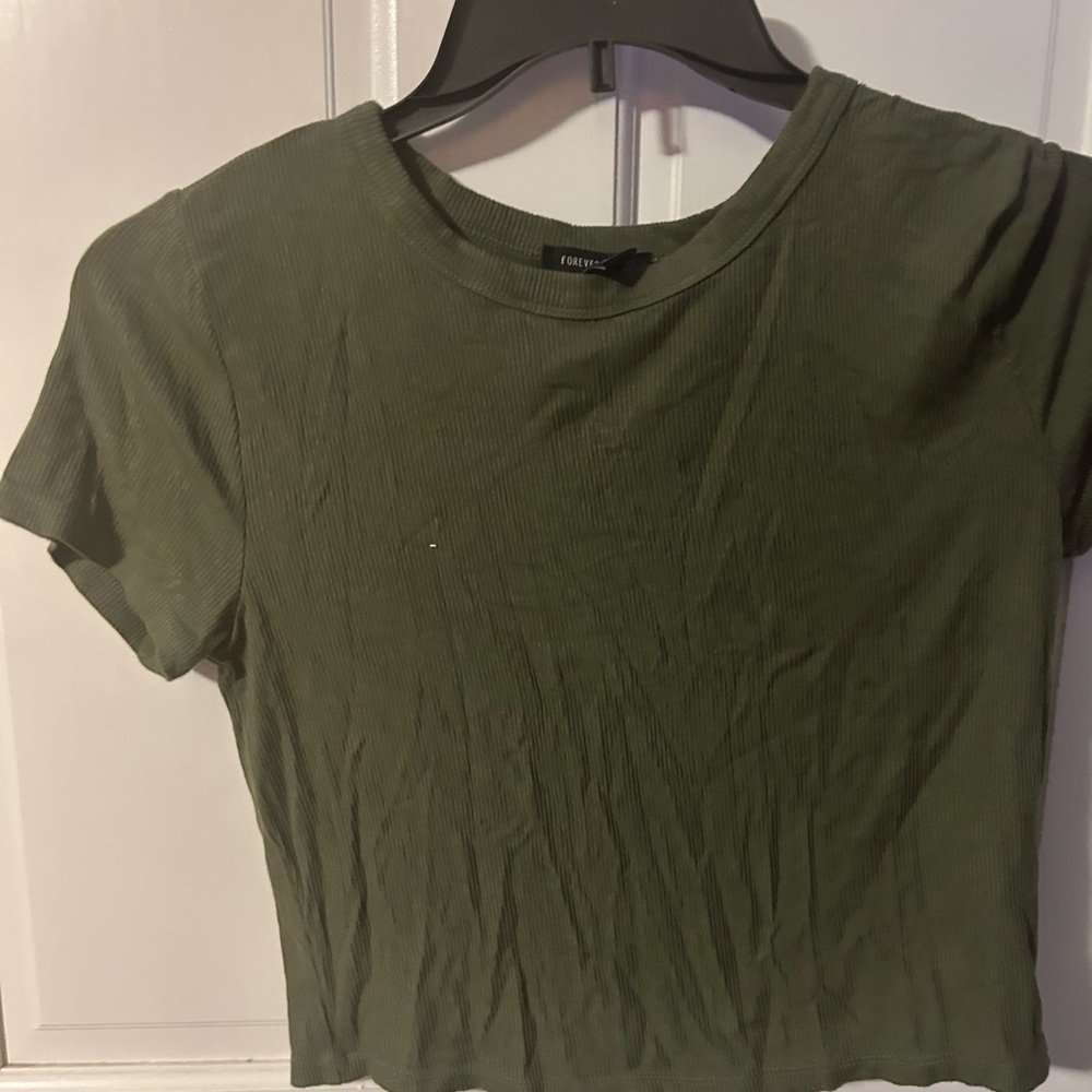 Forever 21 Olive Ribbed Crop Top